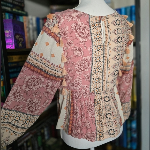 Bohemian Floral Print Blouse - Pink and Cream - Picture 9 of 10